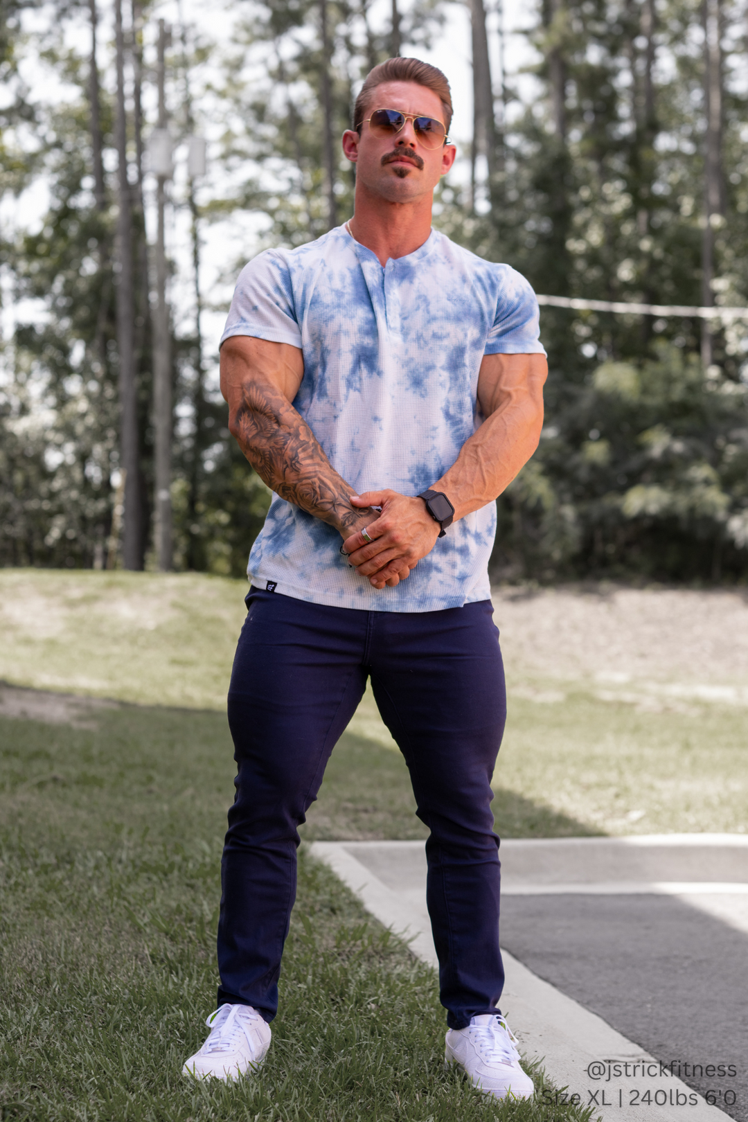 Waffle Henley T-Shirt - Blue Tie Dye