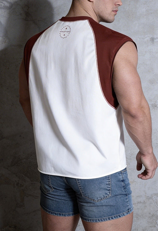 Raglan Sleeveless Tank Top - Brick Red