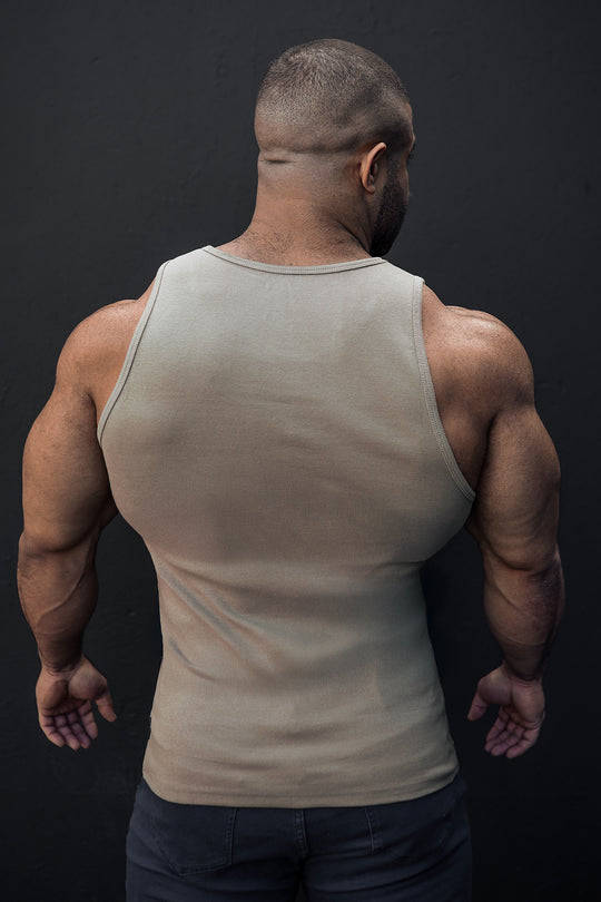 Ribbed Muscle Tank Top - Khaki