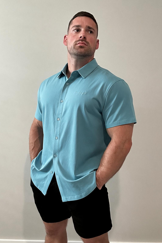 Premium Stretch Button-Up Shirt - Light Teal