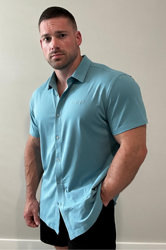 Premium Stretch Button-Up Shirt - Light Teal