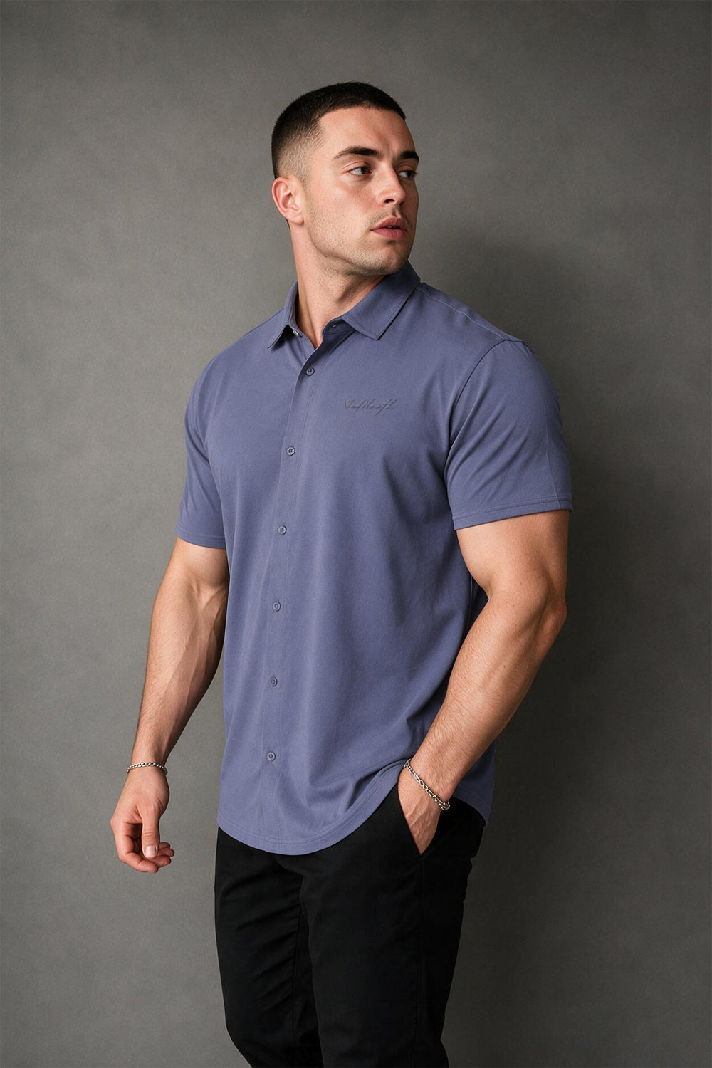 Premium Stretch Button-Up Shirt - Dusty Periwinkle