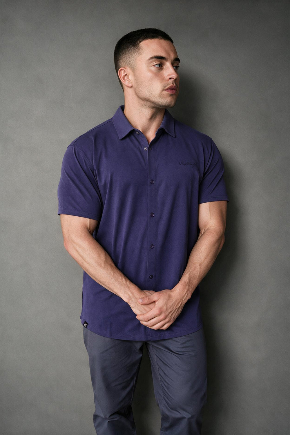 Premium Stretch Button-Up Shirt - Navy Blue