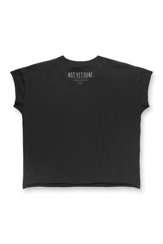 Oversized Raw-Cut Cropped Tee - Black