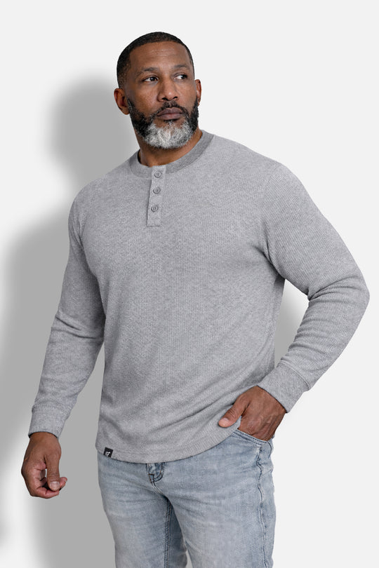 Waffle Knit Henley Long Sleeve T-Shirt - Dark Gray