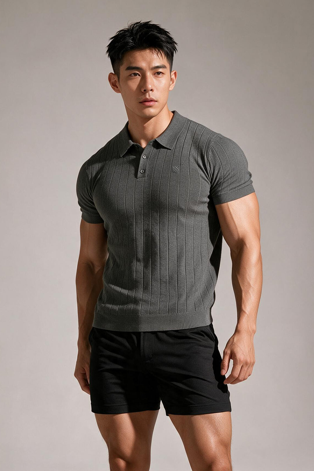 Rib Knit Collared Polo  - Storm Gray