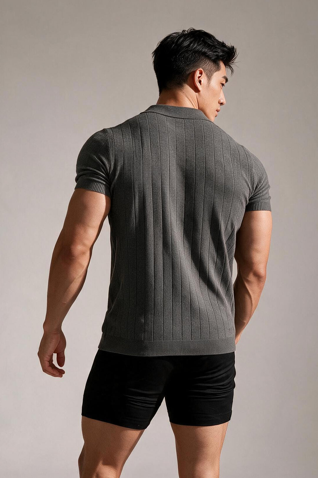 Rib Knit Collared Polo  - Storm Gray