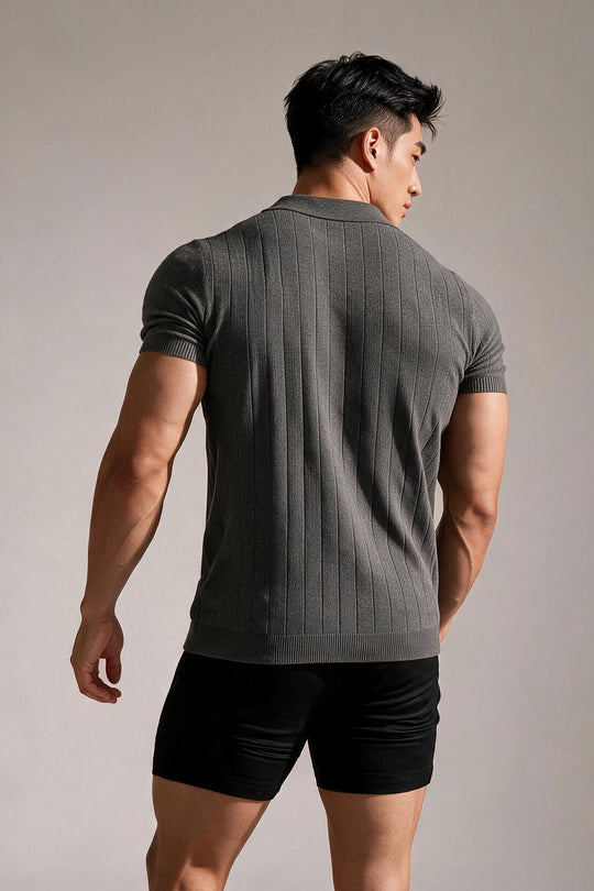 Rib Knit Collared Polo  - Storm Gray