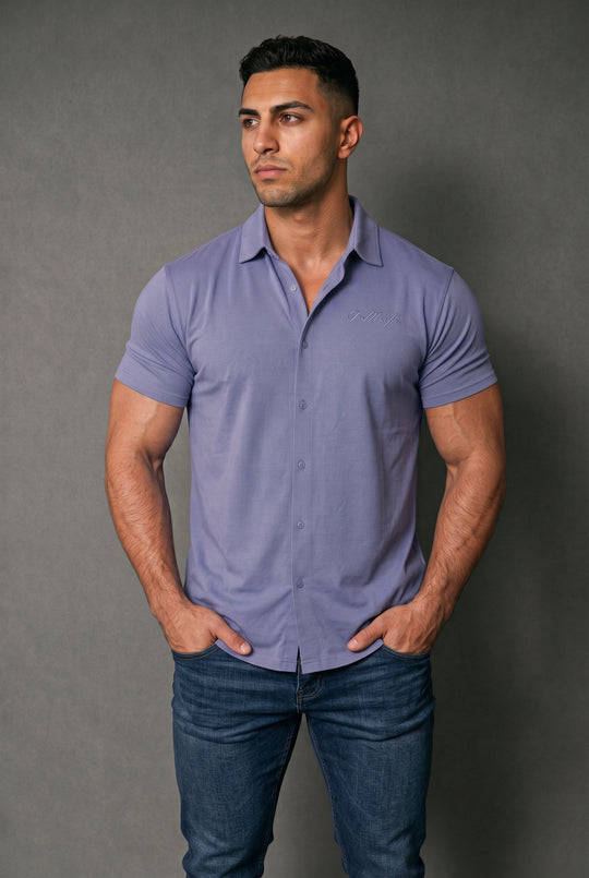Muscle-Fit Stretch Short Sleeve Shirt - Muted Blue