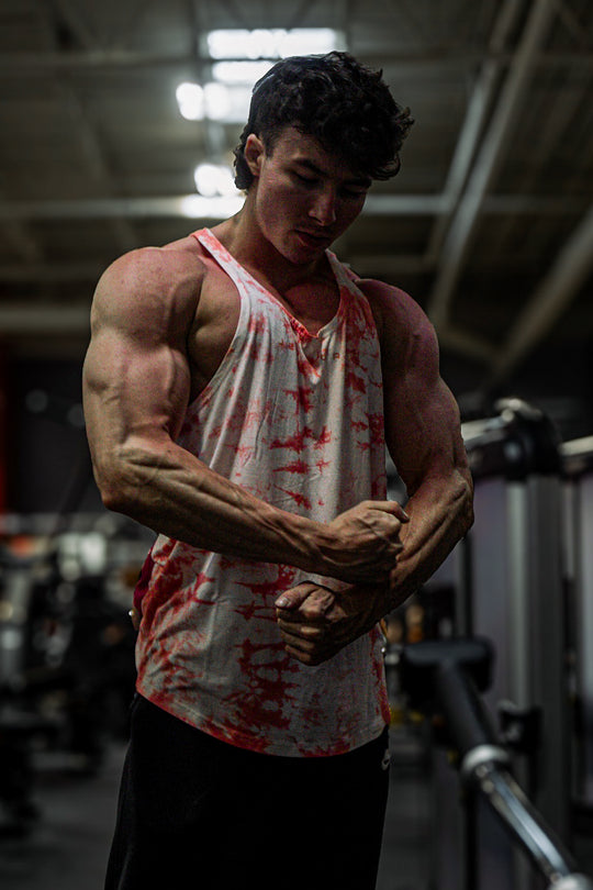 Classic Bodybuilding Racerback Stringer - Red Tie Dye